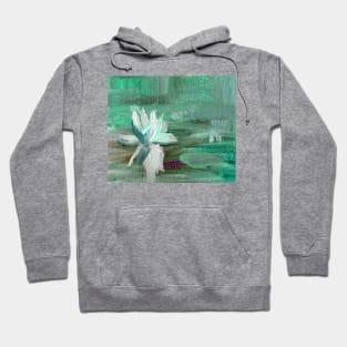 Abstract Oil Painting Waterlily Green White Blue Hoodie